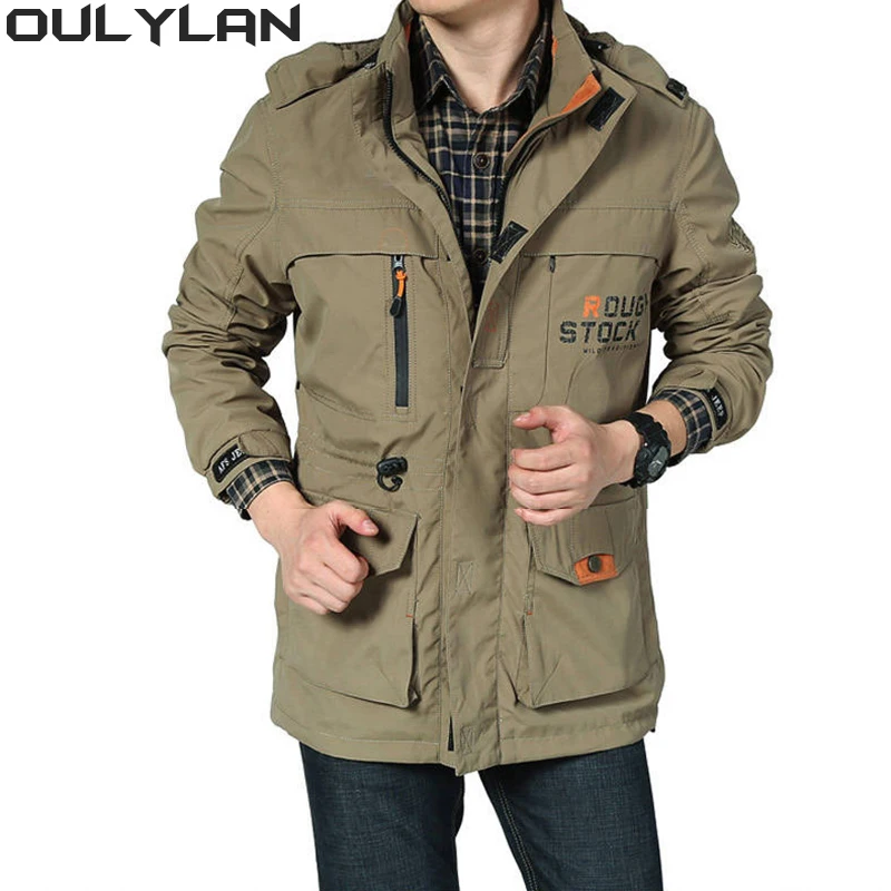 

Oulylan Tactical Army Jacket Men Hooded jaquetas masculina Thick Warm Mens Parka Winter Jacket Fleece Multi-pocket Casual