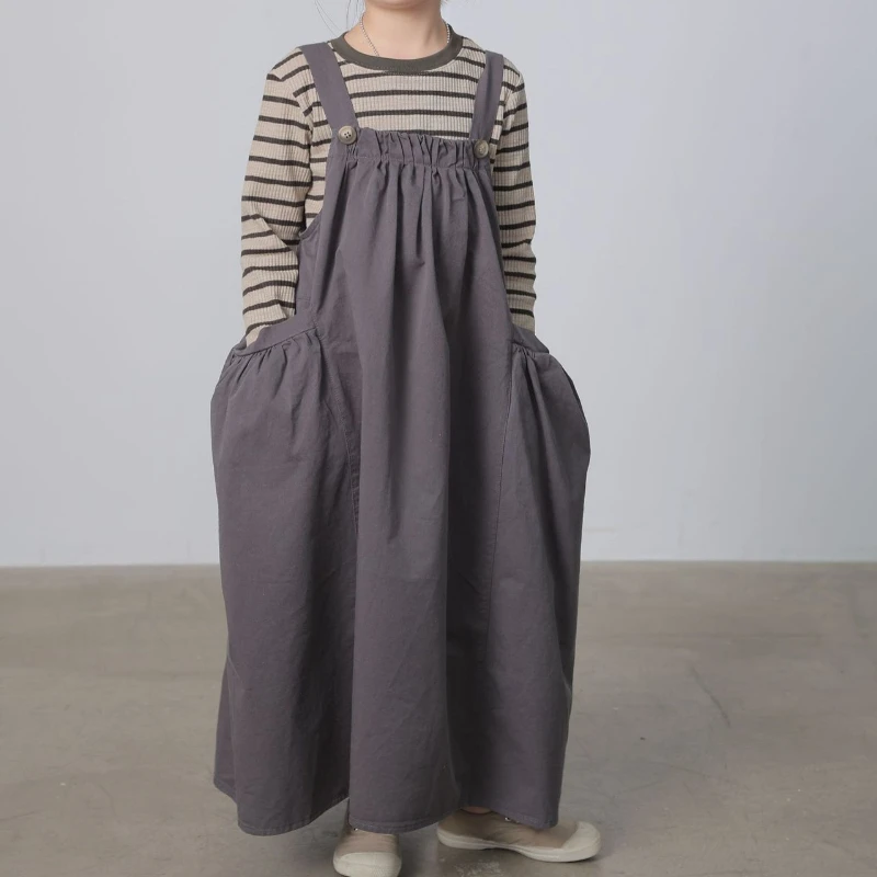 

HoneyCherry Autumn Parent - Child Outfits, Loose Pinafore Dresses with Large Pockets on Both Sides for Girls, Simple Style