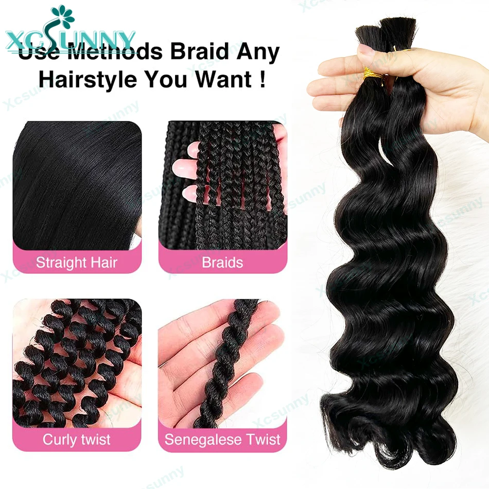 Bulk Human Hair Bundles No Weft For Braiding Loose Wave Double Drawn Wholesale Burmese Knotsless Boho Braids Extensions Color30