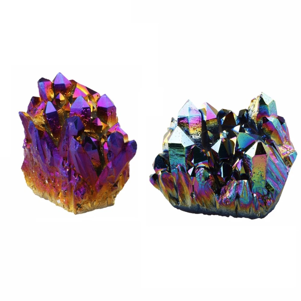 Natural Titanium Coated Rainbow And Purple Crystal Quartz Cluster Geode Druzy Home Jewelry Decoration Specimen Accessories