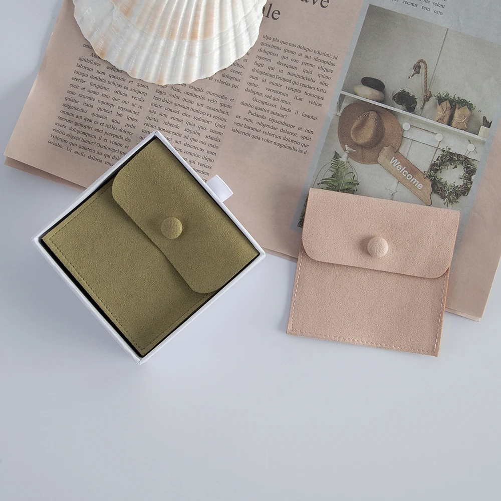 10pack Microfiber Jewelry Snap Packaging Bag Earrings Necklace Velvet Wedding Birthday Presents Gift Pouches Small Button Sack