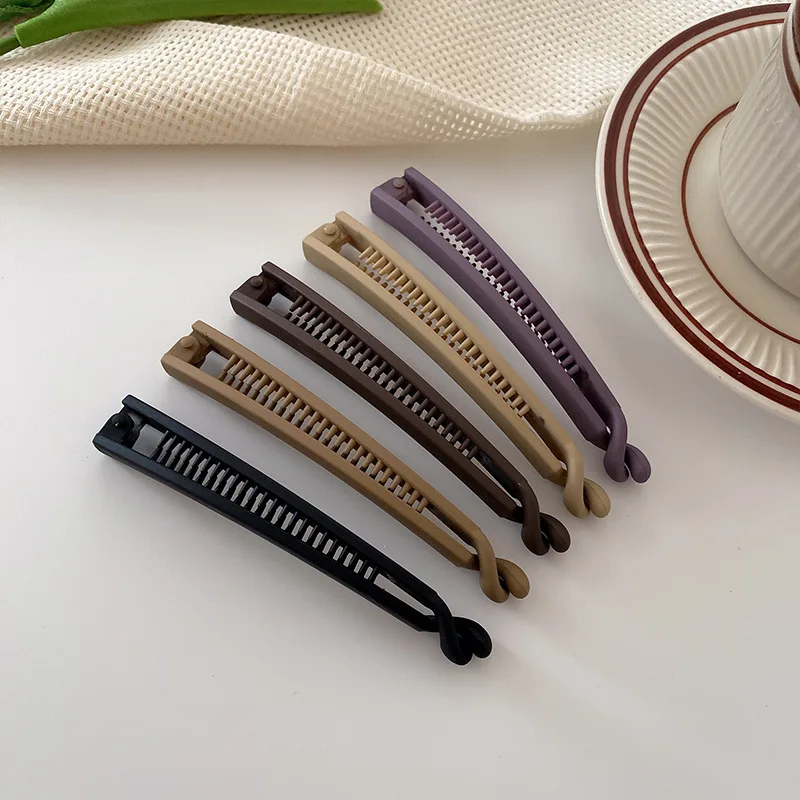 

Women Elegant Matt Color Banana Claw Clips Matt Color Plastic Hair Barrettes Simple Solid Hair Clips Black Brown Ponytail Holder