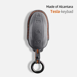 Alcantara For Tesla Model 3 X S Y Car Key Case Auto Accessories Remote Keychain Suede Buttons Shell Protector 2022 2024 2023