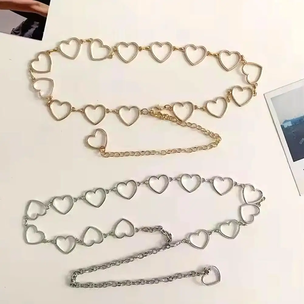 Cadenas de cintura de Metal de corazón para mujer, cinturón de decoración de Jeans versátil, moda E2j6