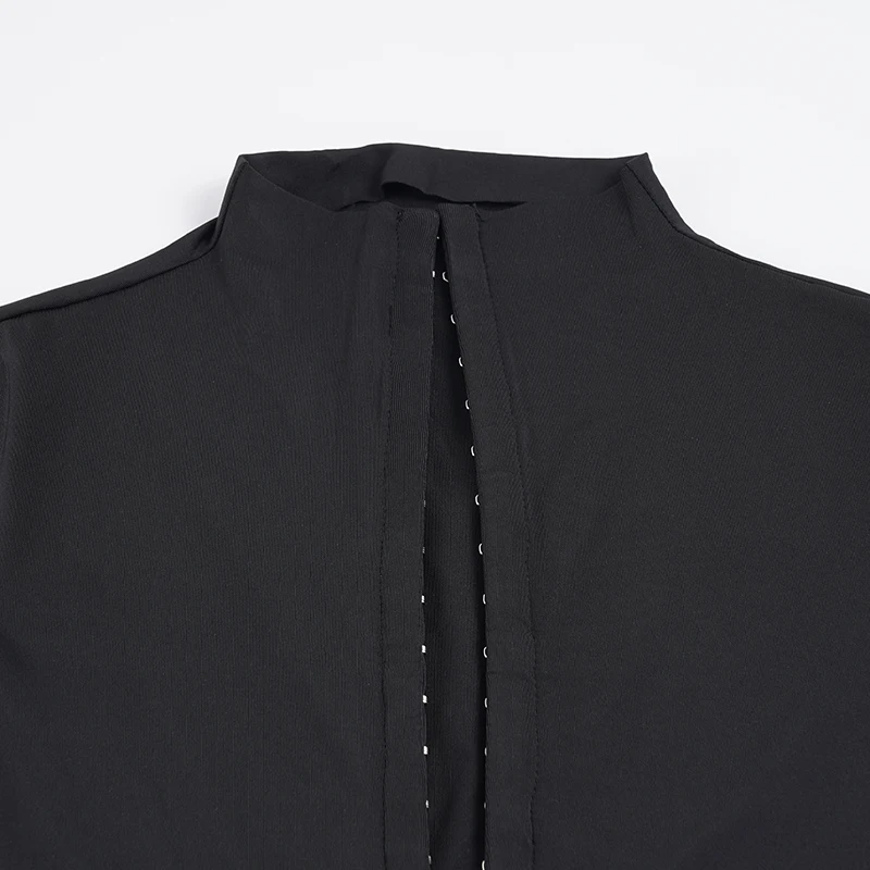 SUCHCUTE Sexy schwarzes, ausgehöhltes Minikleid für Damen, Rollkragenpullover, kurze Ärmel, schmale Roben, elegante, figurbetonte Kleider, schicke Club-Outfits – Detail 6