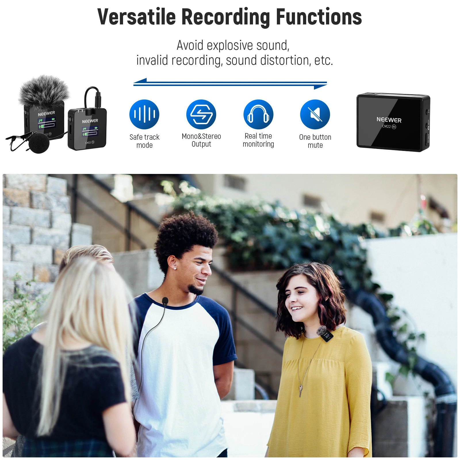 ميكروفون Lavalier لاسلكي مع حقيبة شحن ، iPhone ، iPad ، Android ، كاميرا ، كمبيوتر محمول ، 20 ساعة بدون توقف يعمل لـ Vlog