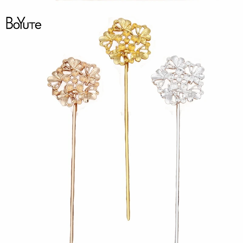 BoYuTe (10 Pieces/Lot) 36MM Alloy Butterfly Flower Welding 120*2.5MM Iron Hair Stick Materials Diy Handmade Hair Accessories