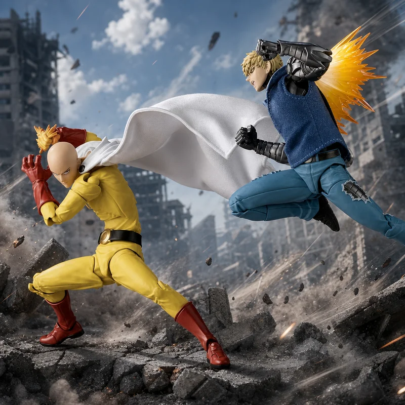 Figura de acción de anime de One Punch Man, Saitama y Genos, modelo de PVC con rostro intercambiable, juguete coleccionable, adorno de escritorio, regalo para adultos.