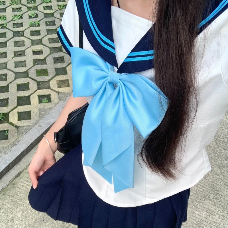 Uniforme japonês JK com mangas curtas para meninas, roupas de marinheiro, estilo preppy, azul e branco, listras coloridas misturadas, terno de saia plissada