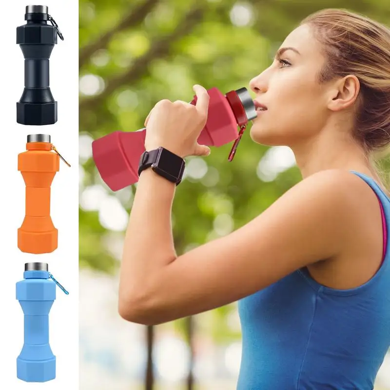 Dumbbell Shaped Sports Water Bottle Creative Foldable Silicone Water Bottle 650ml Sport Kettle For Bodybuilding Fitness Running