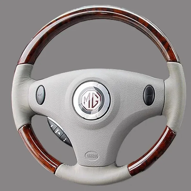 

Hand Stitched Peach wood grain light gray Genuine leather car Steering Wheel Cover For MG Old MG7 car interior accessories