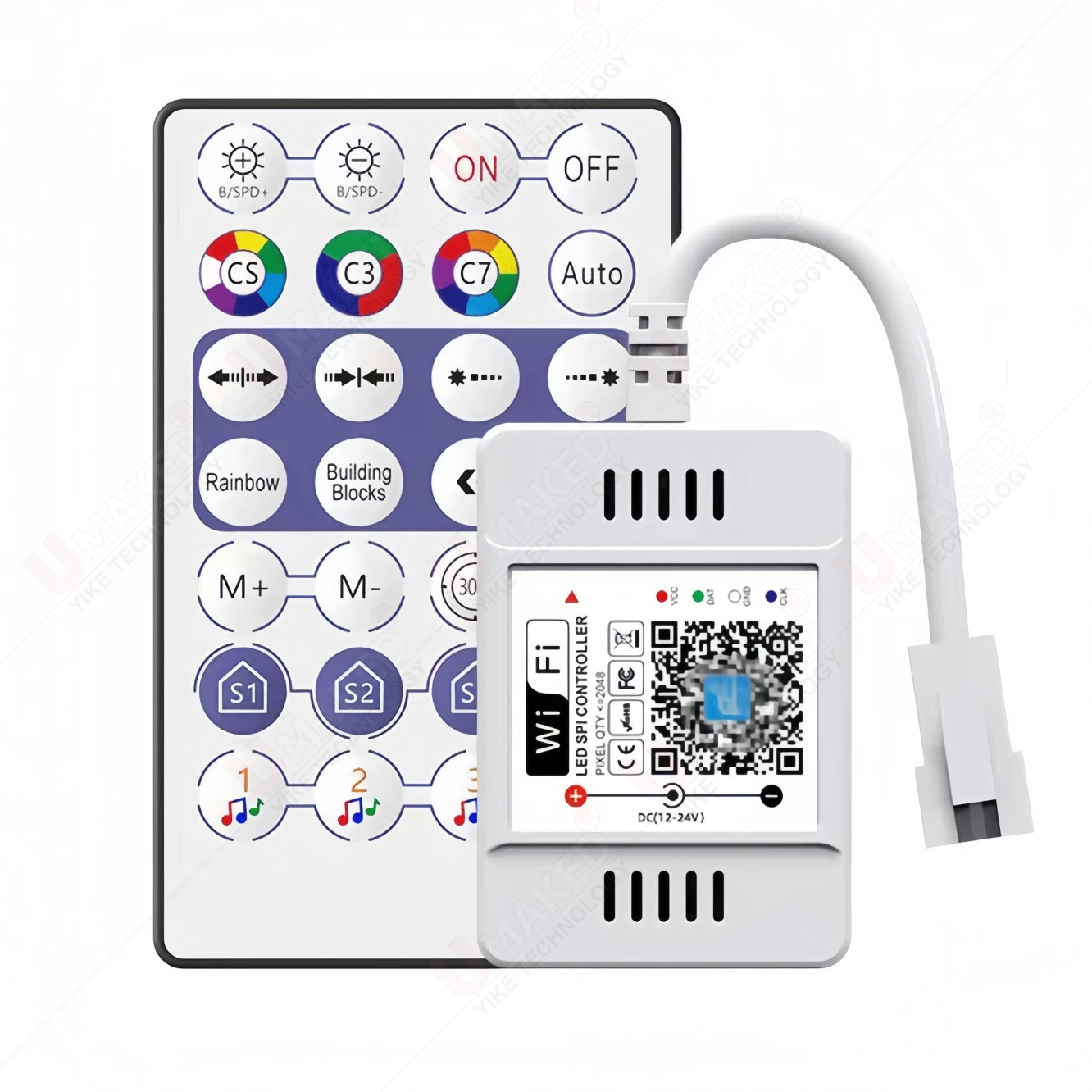 DC5V-24V Wifi LED SPI Controller Single/Dual Output 144W 2048 Pixels with 28Key Voice Music Remote Control for WS2812B LED Strip
