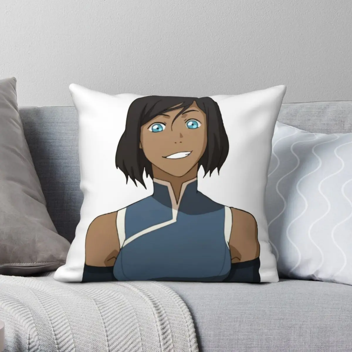 Korra Smiling Square Pillowcase Polyester Linen Velvet Creative Zip Decor Pillow Case Home Cushion Cover