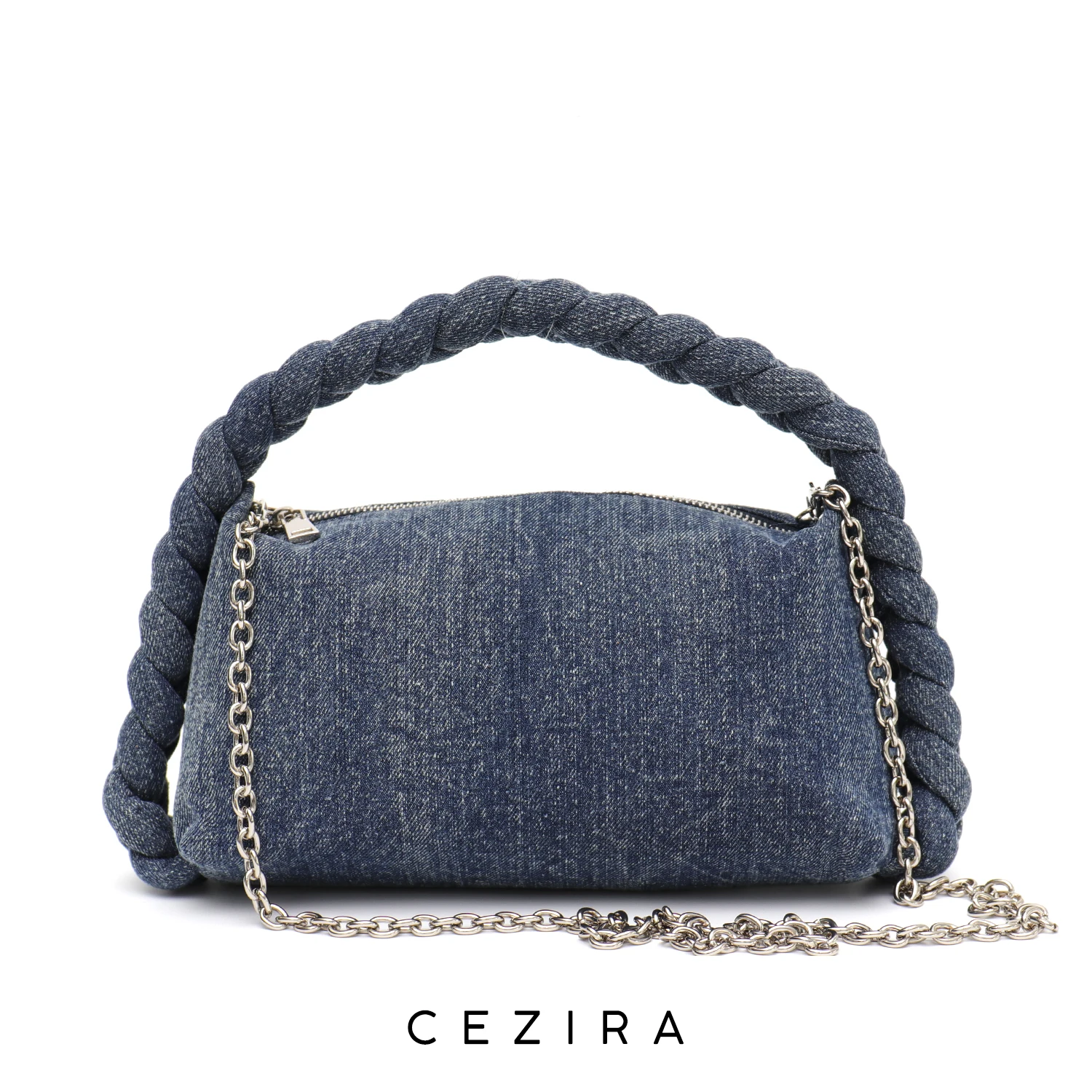 Borse in Denim di Design di marca di nicchia CEZIRA per le donne borse per cuscini con manico a treccia di moda borse Hobo a tracolla con catena in