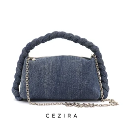 Borse in Denim di Design di marca di nicchia CEZIRA per le donne borse per cuscini con manico a treccia di moda borse Hobo a tracolla con catena in tessuto