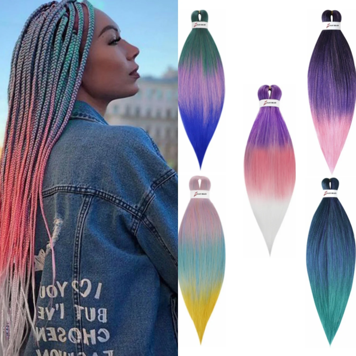 

1 Pc 26inch Ombre Crochet Braid Hair Extensions Soft Synthetic Braiding Hair for Women Festival Daily Styling