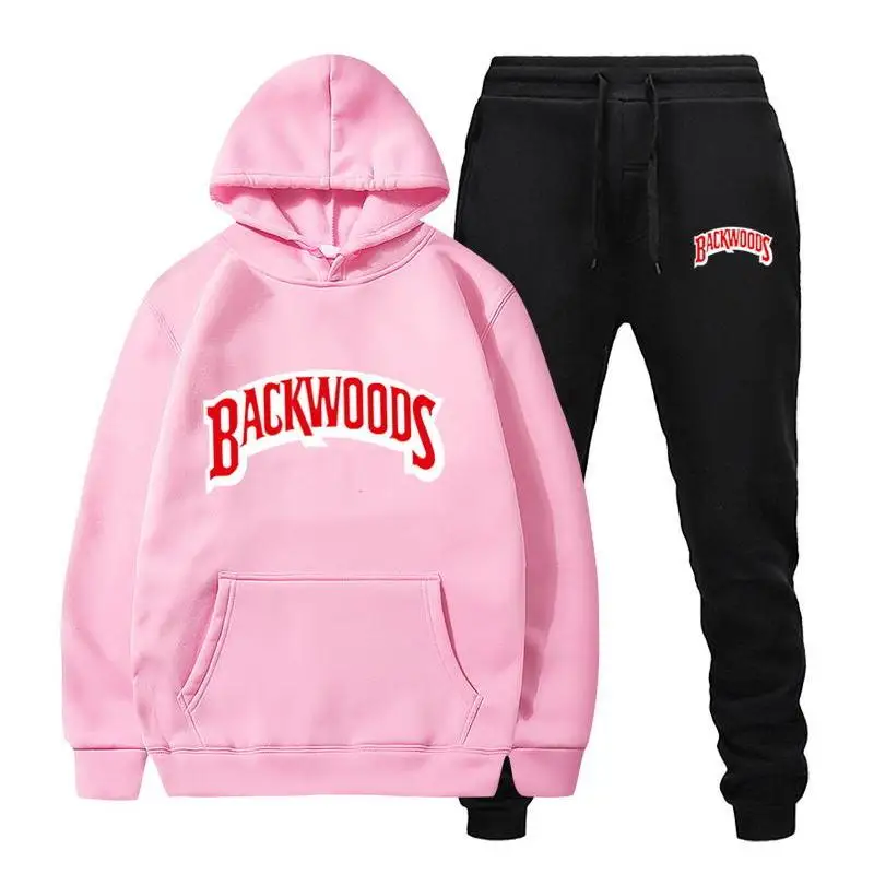 Set da uomo in pile con cappuccio pantalone spesso tuta calda abbigliamento sportivo marchio di moda Backwoods tute con cappuccio tuta da uomo