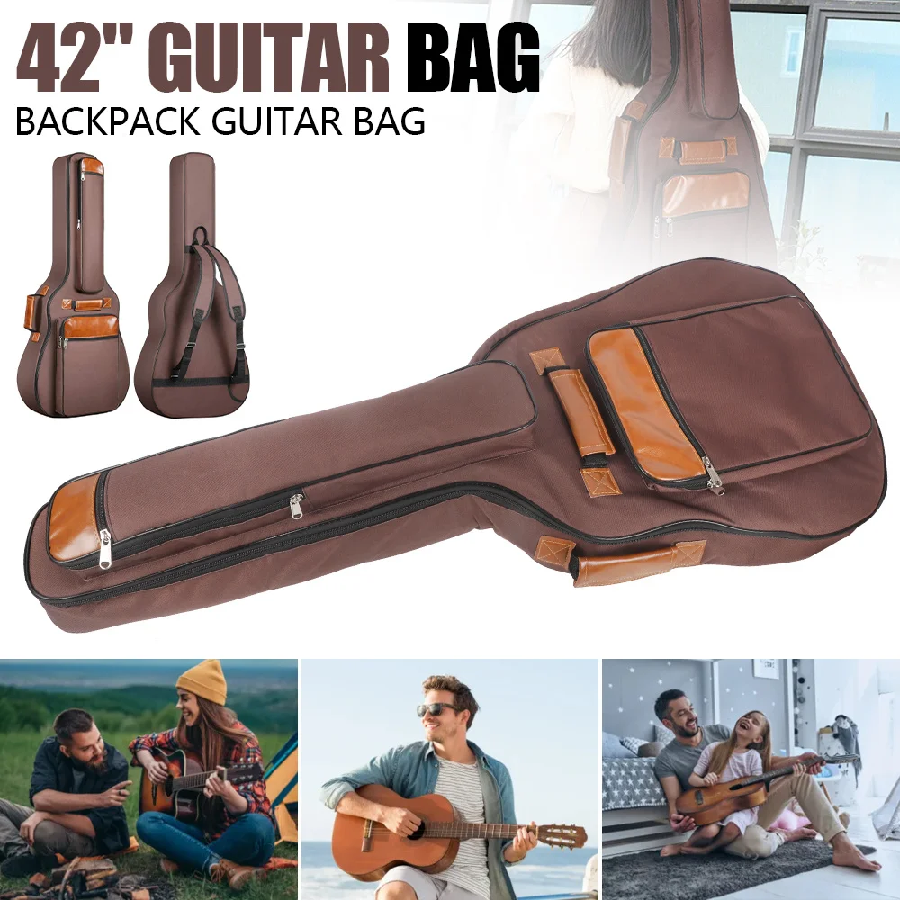 Sac à dos rembourré haut de gamme pour guitare de 42 pouces, sac de transport pour guitare acoustique, équipement de musicien, sac de transport pour guitare marron café, boîte de rangement pour accessoires, avec doubles bretelles réglables, design unisexe