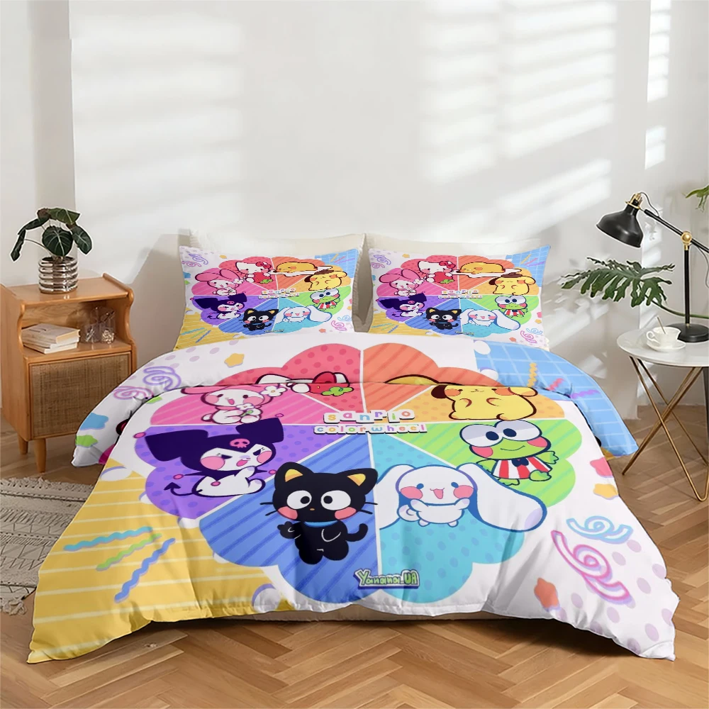 

3-Piece High-Definition Digital Printed Bedding Set, Large Patterned Duvet Cover Set with Sanrio Cartoon Characters, Includes 1 Duvet Cover + 2 Pillowcases, Suitable for Bedroom, Guest Room, Home Decoration, Polyester Fiber Duvet Cover + Pillowcases, Ultr