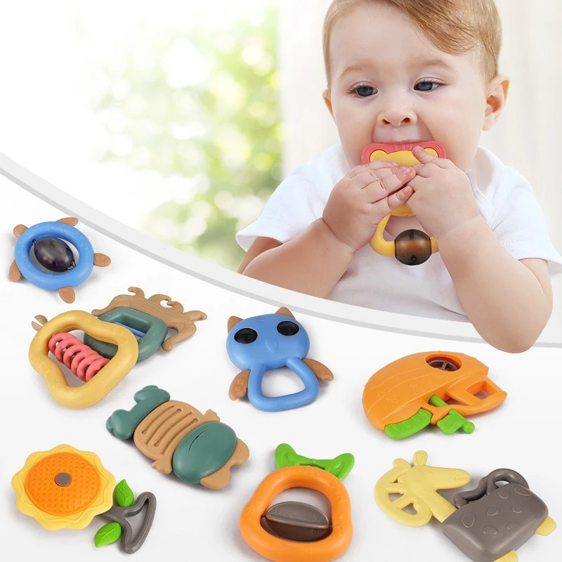 10Pcs Baby Rattles Toys Music Bed Bell Hand Hold Jingle Shaking Bell Plastic Animal Rattles Baby Toys 0-12 Months