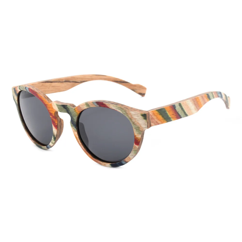 Color Graffiti Wood Sunglasses Handmade Vintage Round Sunglasses for Women Men Polarized UV400 Natural Bamboo Eyeglasses