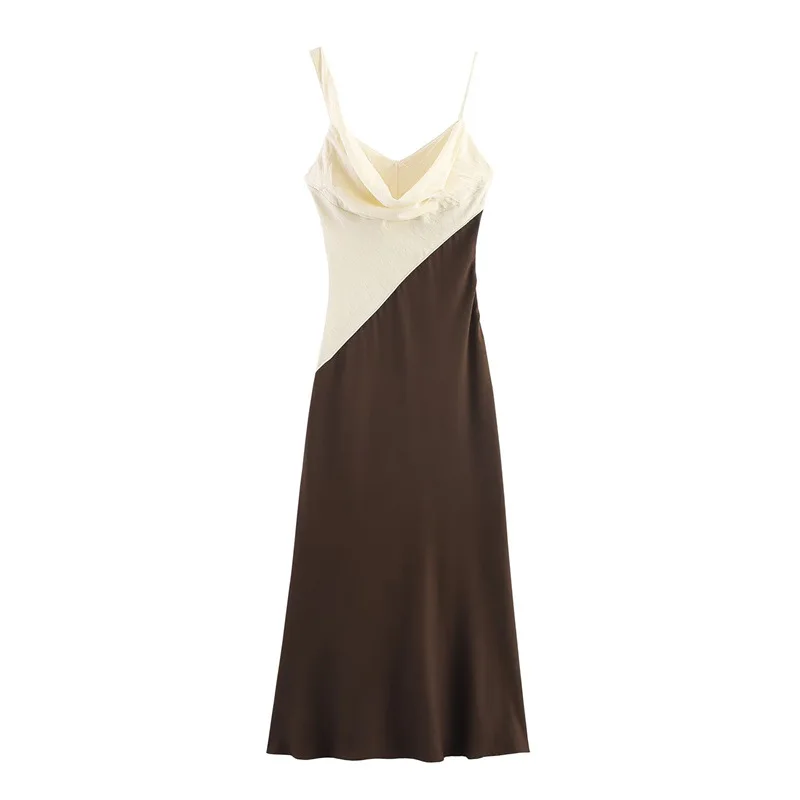 Damen-Midikleid mit schmalem Slip-Midirock und Patchwork