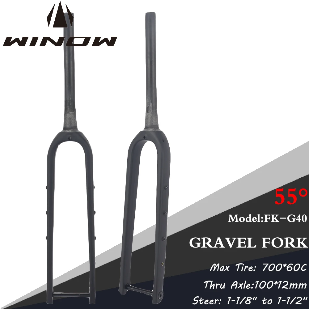 

Winow 700C Gravel Carbon Fork 100*12MM Thru Axle1-1/8" to 1-1/2" Steer 55mm Offset Carbon Front Fork Disc Matte Gravel Forks