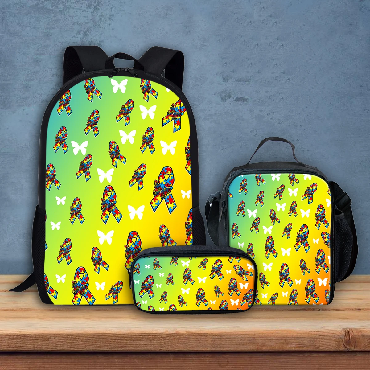 Mochila escolar con diseño de concienciación sobre el Autismo para niños y niñas, morral escolar para estudiantes, 2023, 3 unids/set