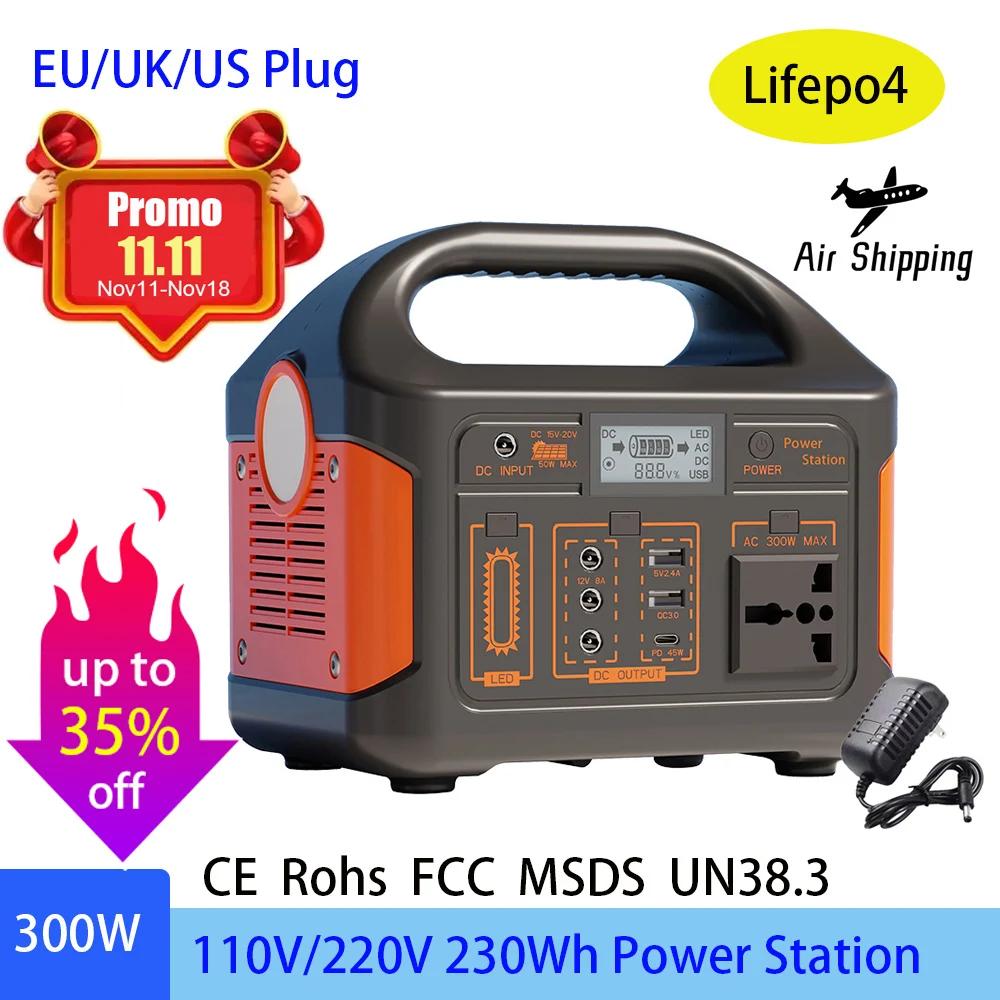 100W/300W 24000mAh LiFePO4 Portable Power Station Mobile Power Supply Solar Generator 220V/110V Station Power Bank for Camping