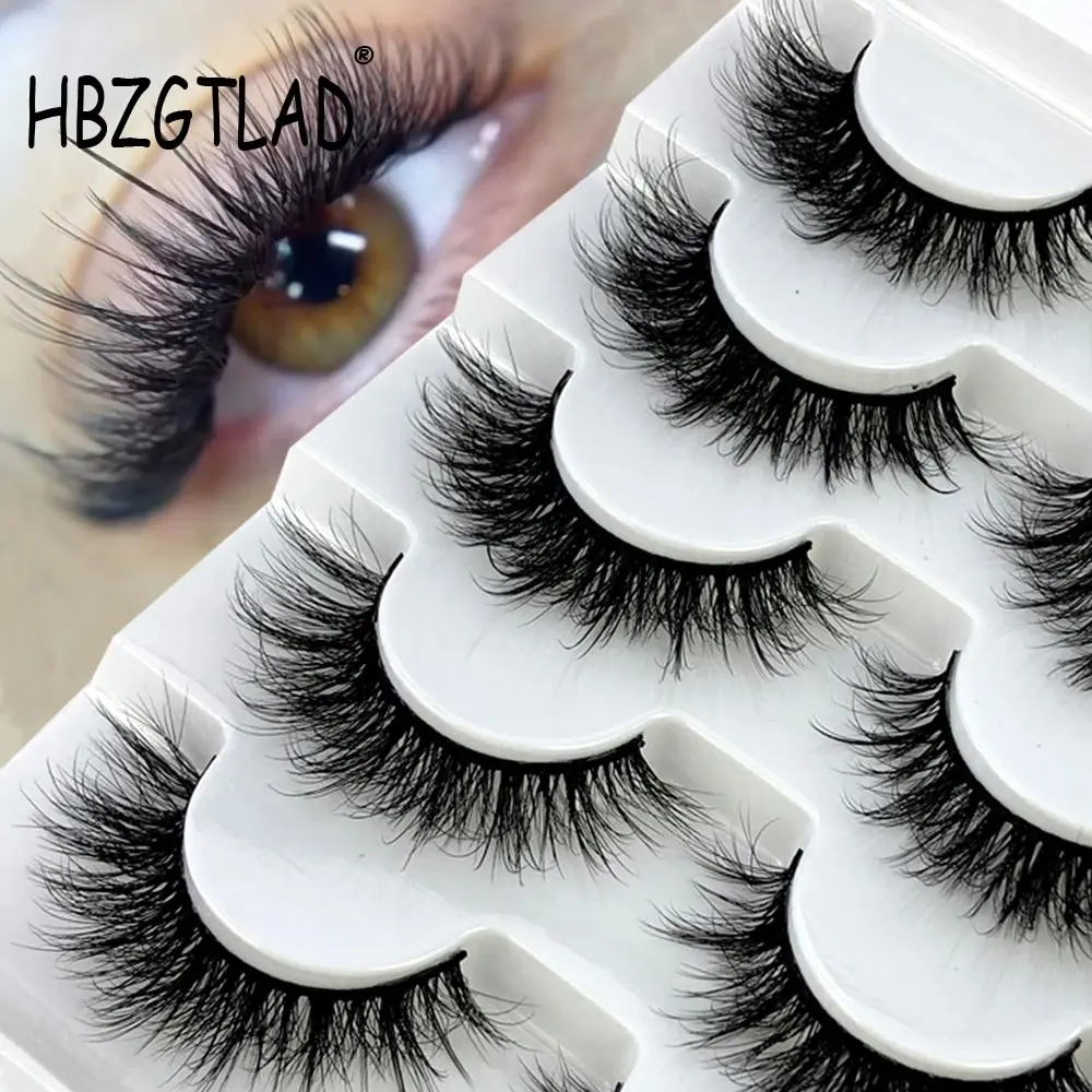 5 Pairs 3D Mink Lashes False Eyelashes Fluffy Thick Cross Wispy Natural Eye Lashes Mink Soft Lash Extension Supplies Makeup Set