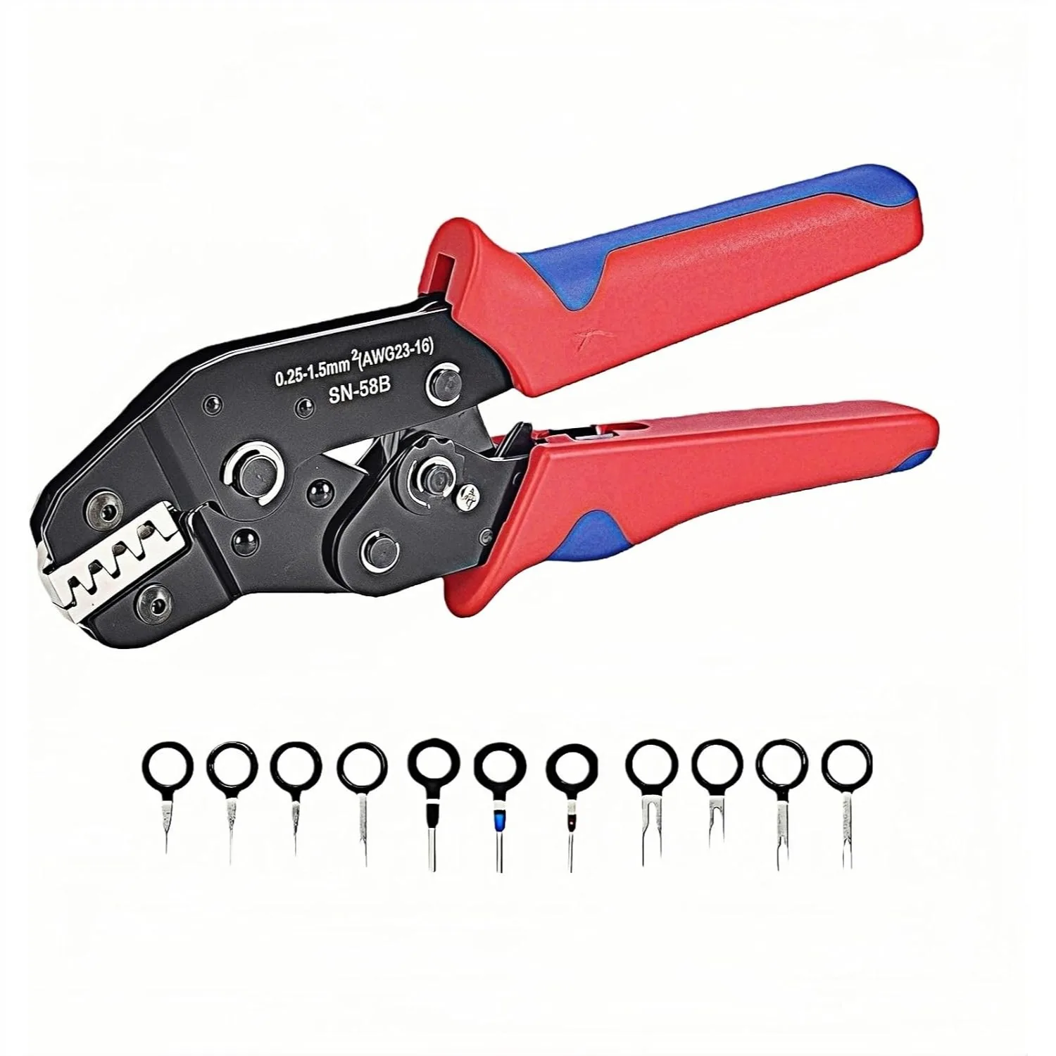 

Ratchet Crimper Tool with Terminal Removal Kit, SN-58B 45# Steel for AWG23-16 Dupont JST Molex, Professional Wire Crimping & Pin