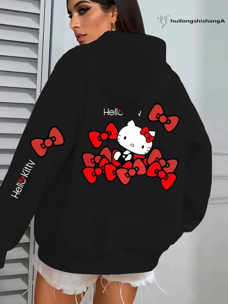 

Женская толстовка из чистого хлопка Kitty Cat, толстовка с капюшоном, модные повседневные брюки, уличная одежда больших размеров с уникальным принтом в стиле хип-хоп