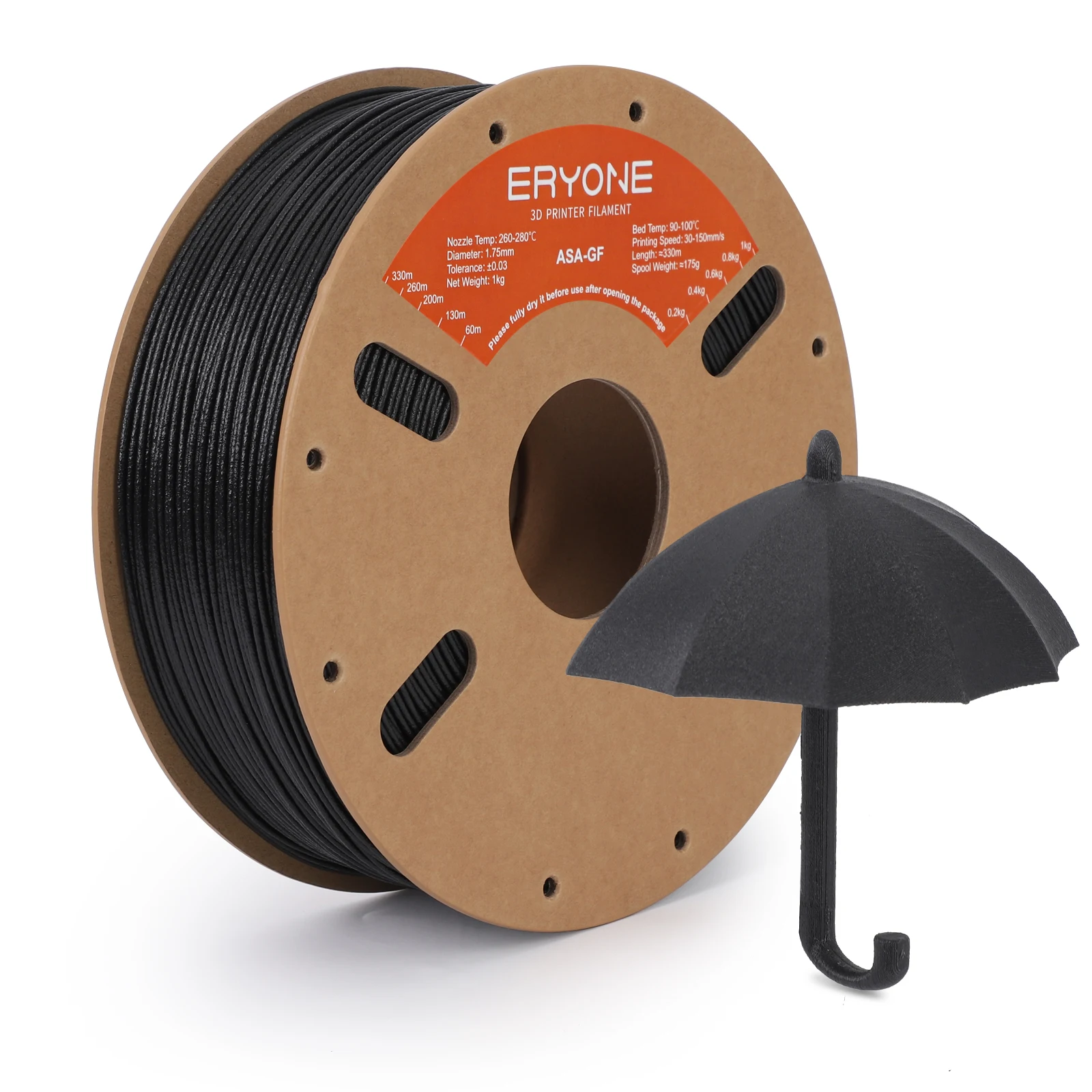 ERYONE Glass Fiber ASA Filament, 3D Printing ASA GF Filament, 1.75mm +/- 0.03mm, 1kg (2.2 lbs)/Spool