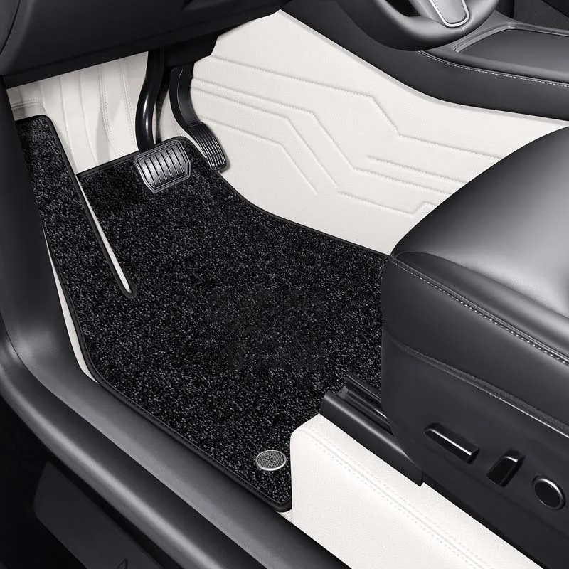 Tesla Model Y Custom Fit Car Accessories Floor Mat Napa Leather Faux Cashmere Material for Double Layers for Front and Rear Seat