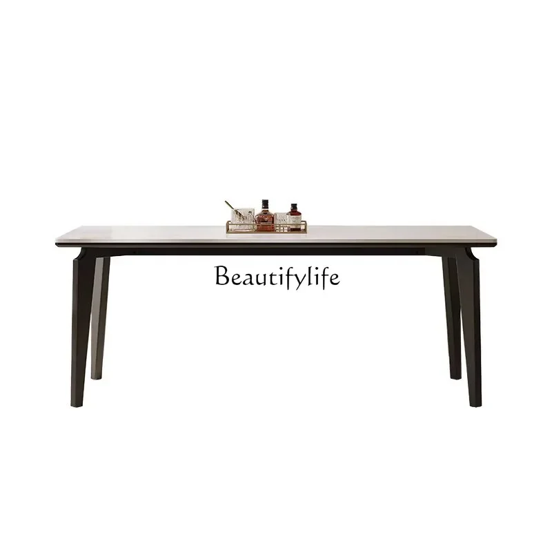 

FG44French solid wood dining table simple high-end cream style retro rectangular rock slab dining table