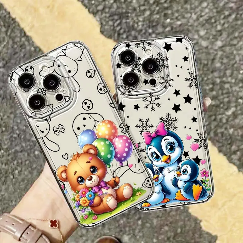 Cartoon Cute Animals For Apple iPhone 17 16e 16 15 14 13 12 11 Pro Max Plus Mini TPU Soft Transparent Phone Case