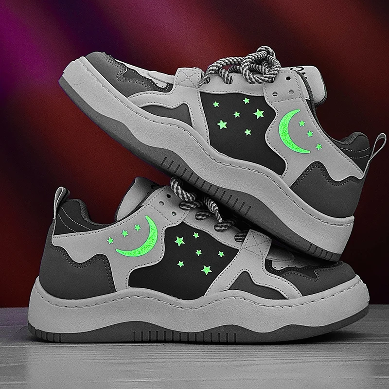 

Светящиеся в темноте кроссовки Moon Star, женские и мужские повседневные туфли на платформе, модные серые, черные модные кроссовки на массивной подошве