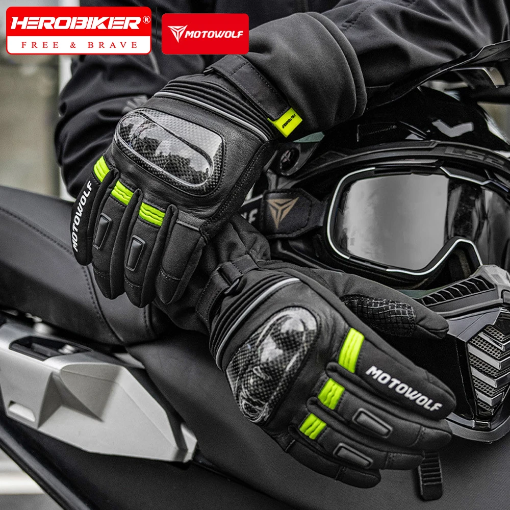 

Motowolf Motorcycle Thermal Gloves Men Waterproof Biker Gloves Carbon Fiber Windproof Motocross Gloves Leather Moto Equipmen