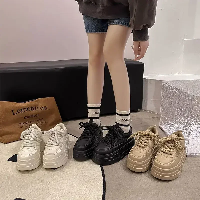 

Women's Sneaker Spring Autumn Platform Small White Shoes Round Head Trend Lace-up Fashion Casual Sport Shoes Heightening Tennis