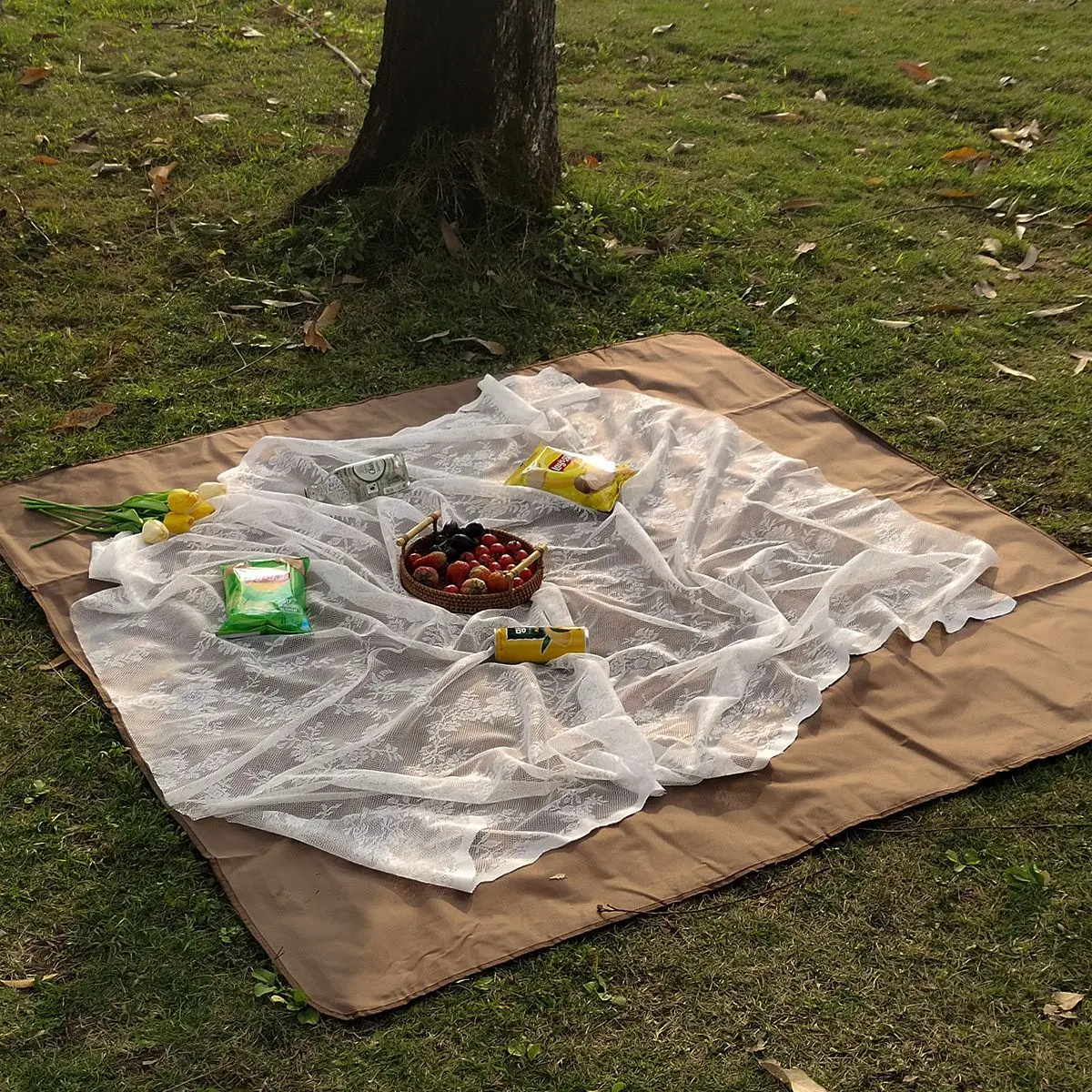 Outdoor Grass Seaside Camping Music Festival Ins Solid Color Thickened Picnic Mat Portable Waterproof Moisture Proof Floor
