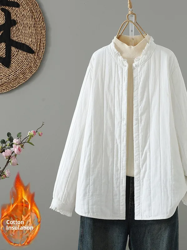 Dimagrante Thiened Cotton Jaet 2025 Autunno Inverno Loose Fit Colore puro Pendolare Sle Cappotto da donna Dritto Sve Lungo Lunghezza