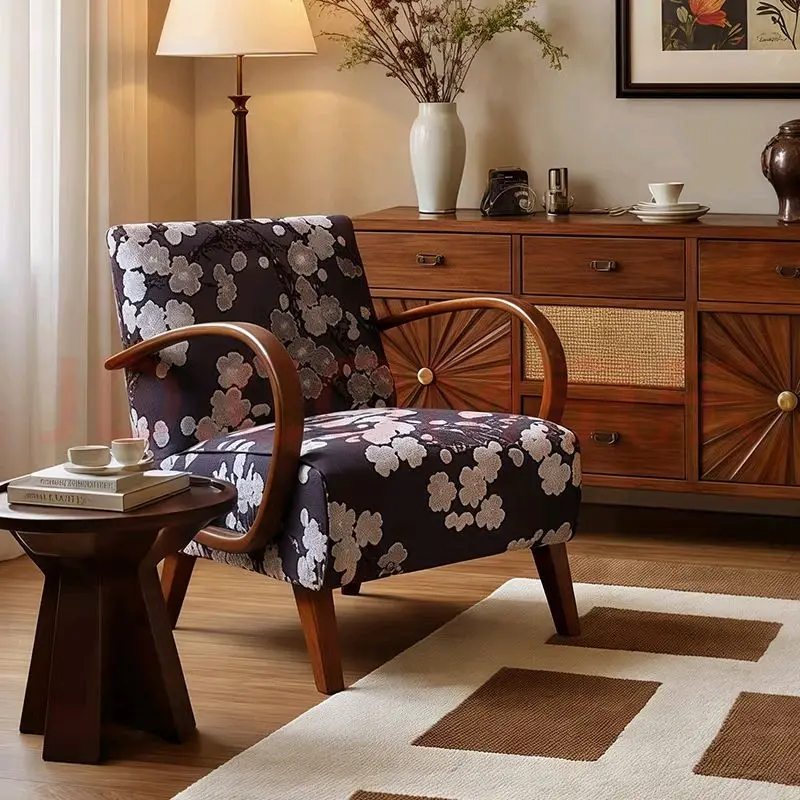 

Medieval single sofa chair size apartment living room bedroom balcony back armchair designer leisure chair