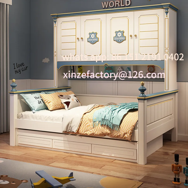 Customizable wardrobe bed integrated combination small household bedroom boy multi-functional storage bookcase bed