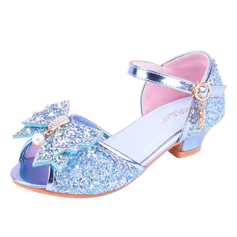 

Children's Sandals Summer Girls Princess Crystal Shoes New Fashion Sequins Bow Girls' High Heels Size 26-37