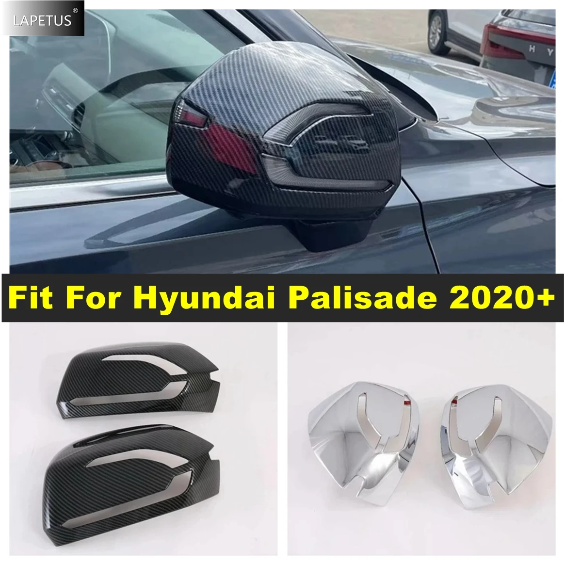 

Wing Case Door Rearview Mirror Cap Frame Cover Trim For Hyundai Palisade 2020 - 2023 Shiny / Carbon Fiber Exterior Accessories