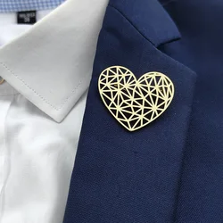 Fashion punk style hollow love heart stainless steel gold-plated 18K brooch, black suit accessories, wedding matching set