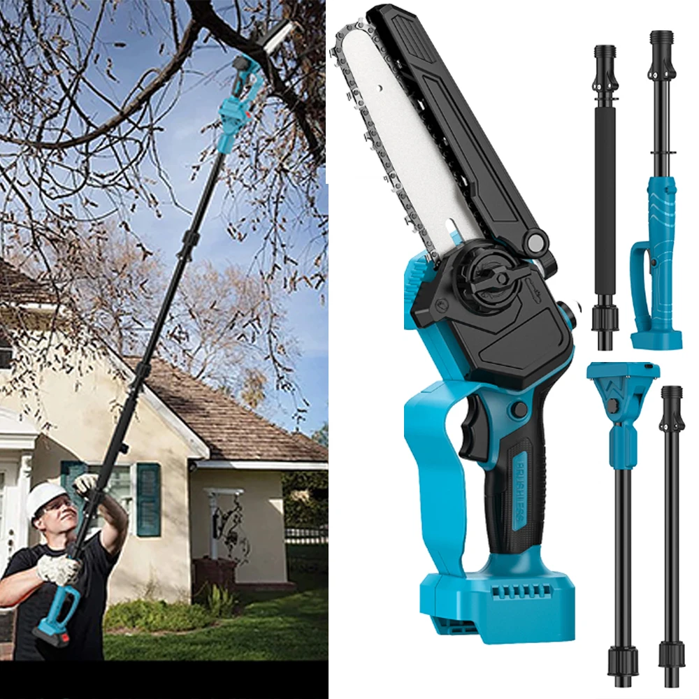 

6/8 Inch Brushless Telescopic Pole Electric Chainsaw High Branch Height Cordless Garden Tree Pruning Tool For Makita 21V Battery