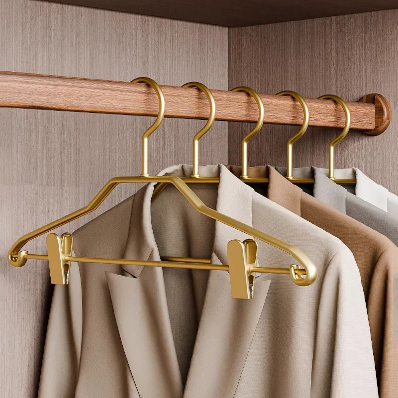 

Aluminum Alloy Clothes Hangers with Clips Non-Slip Seamless Pants Rack Trouser Clip Hanger for Home Wardrobe Clothing Storage
