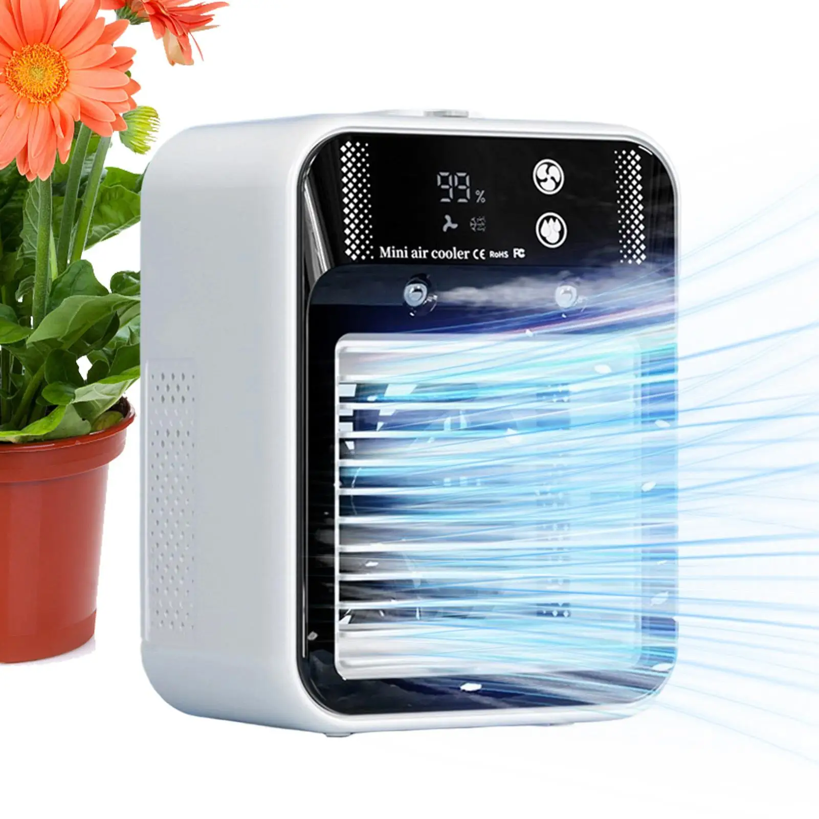 USB Desktop Fan Water Tank Mini Air Cooler Portable Personal Cooling Device 3000mAh Battery Low Voltage Operation Fan for home