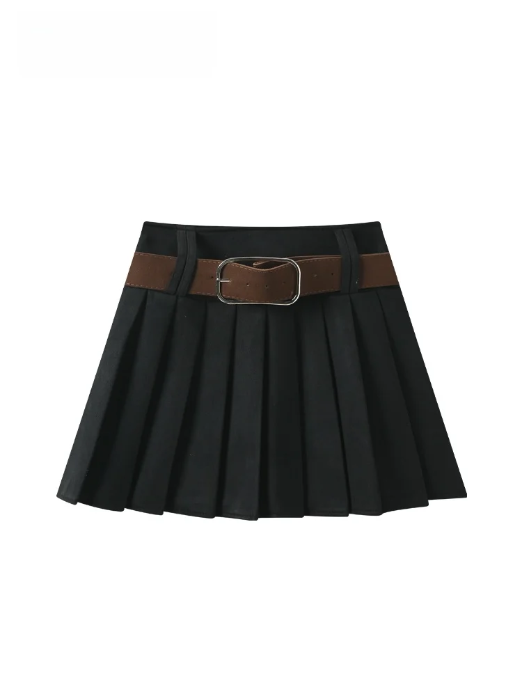 

Плиссированная юбка трапециевидной формы с высокой талией для женщин больших размеров, осенний сезон, универсальная свободная юбка для колледжа из полиэфирного волокна